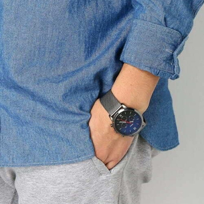 Fossil Neutra Chronograph Blue Dial Silver Mesh Bracelet Watch for Men - FS5383 Watches Fossil   