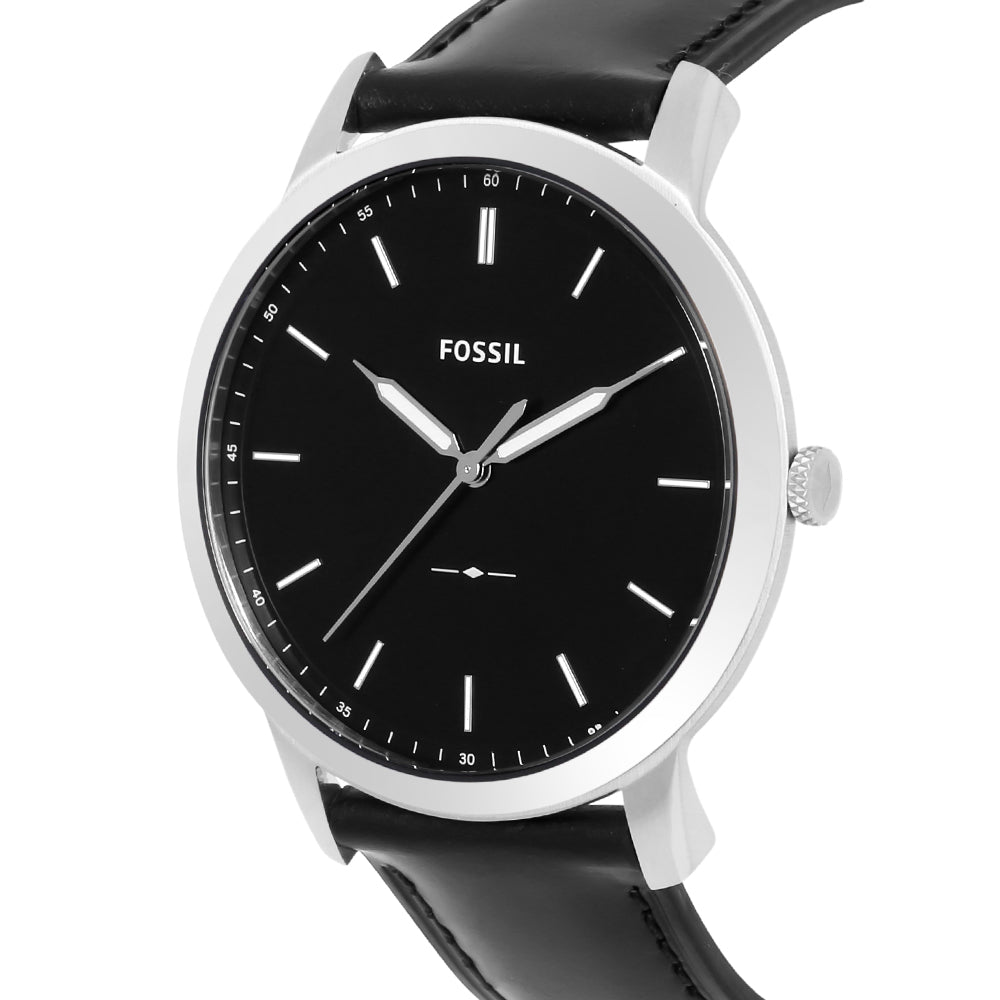 Fossil The Minimalist Three Hand Black Dial Black Leather Strap Watch for Men - FS5398 Watches Fossil   