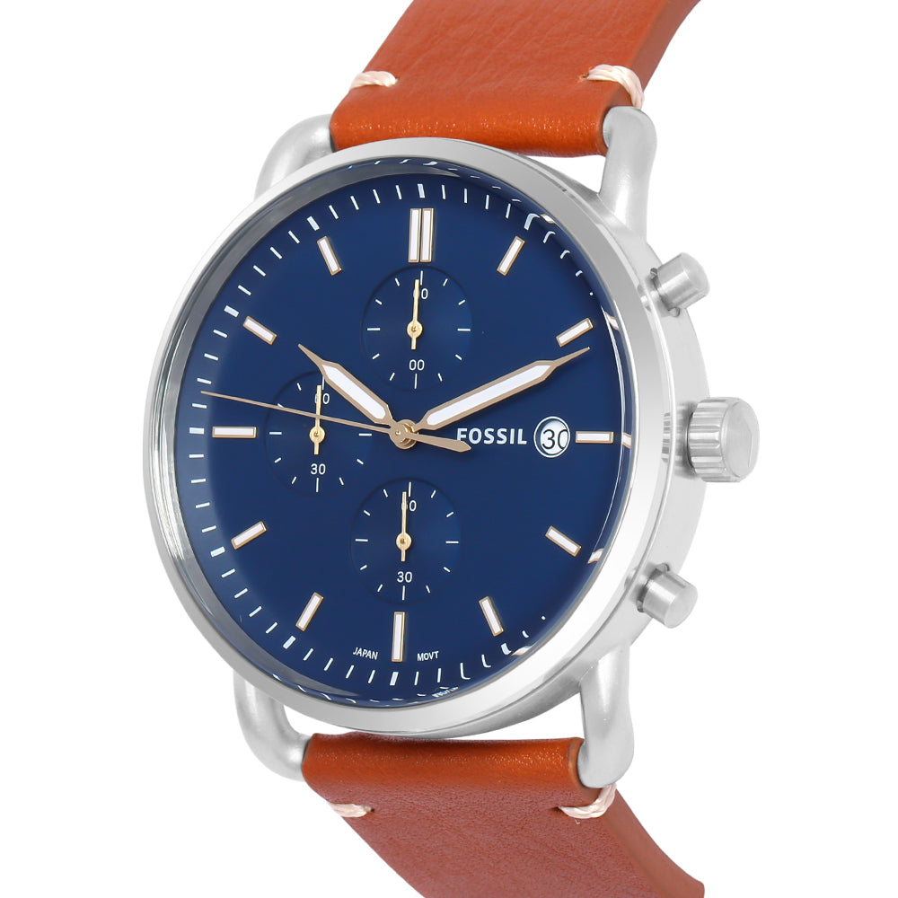 Fossil The Commuter Blue Dial Brown Leather Strap Watch for Men - FS5401 Watches Fossil   