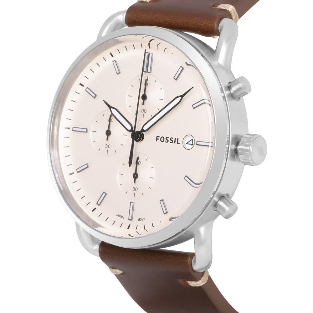 Fossil The Commuter White Dial Brown Leather Strap Watch for Men - FS5402 Watches Fossil   