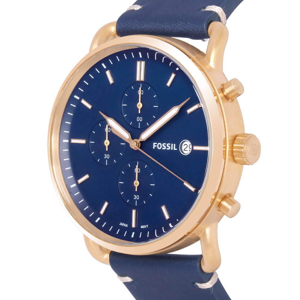 Fossil The Commuter Blue Dial Blue Leather Strap Watch for Men - FS5404 Watches Fossil   