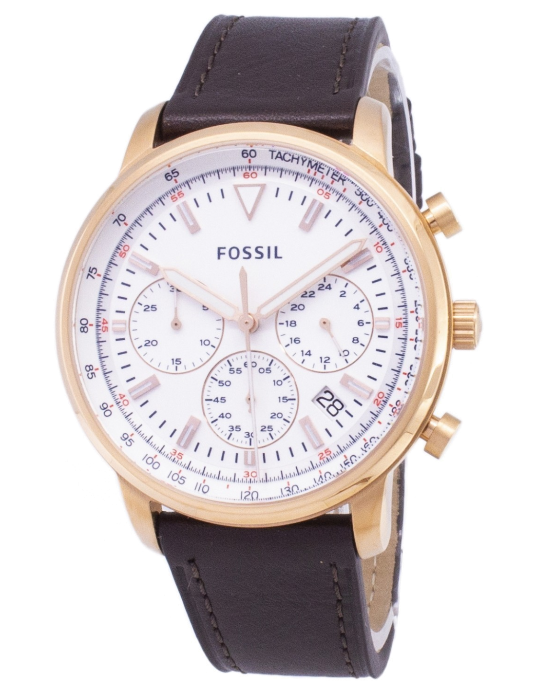 Fossil Goodwin Chronograph White Dial Brown Leather Strap Watch for Men - FS5415 Watches Fossil   