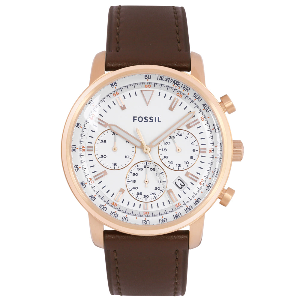 Fossil Goodwin Chronograph White Dial Brown Leather Strap Watch for Men - FS5415 Watches Fossil   