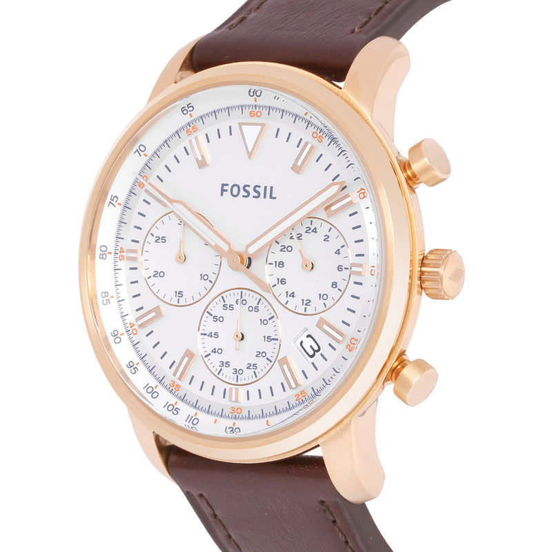 Fossil Goodwin Chronograph White Dial Brown Leather Strap Watch for Men - FS5415 Watches Fossil   