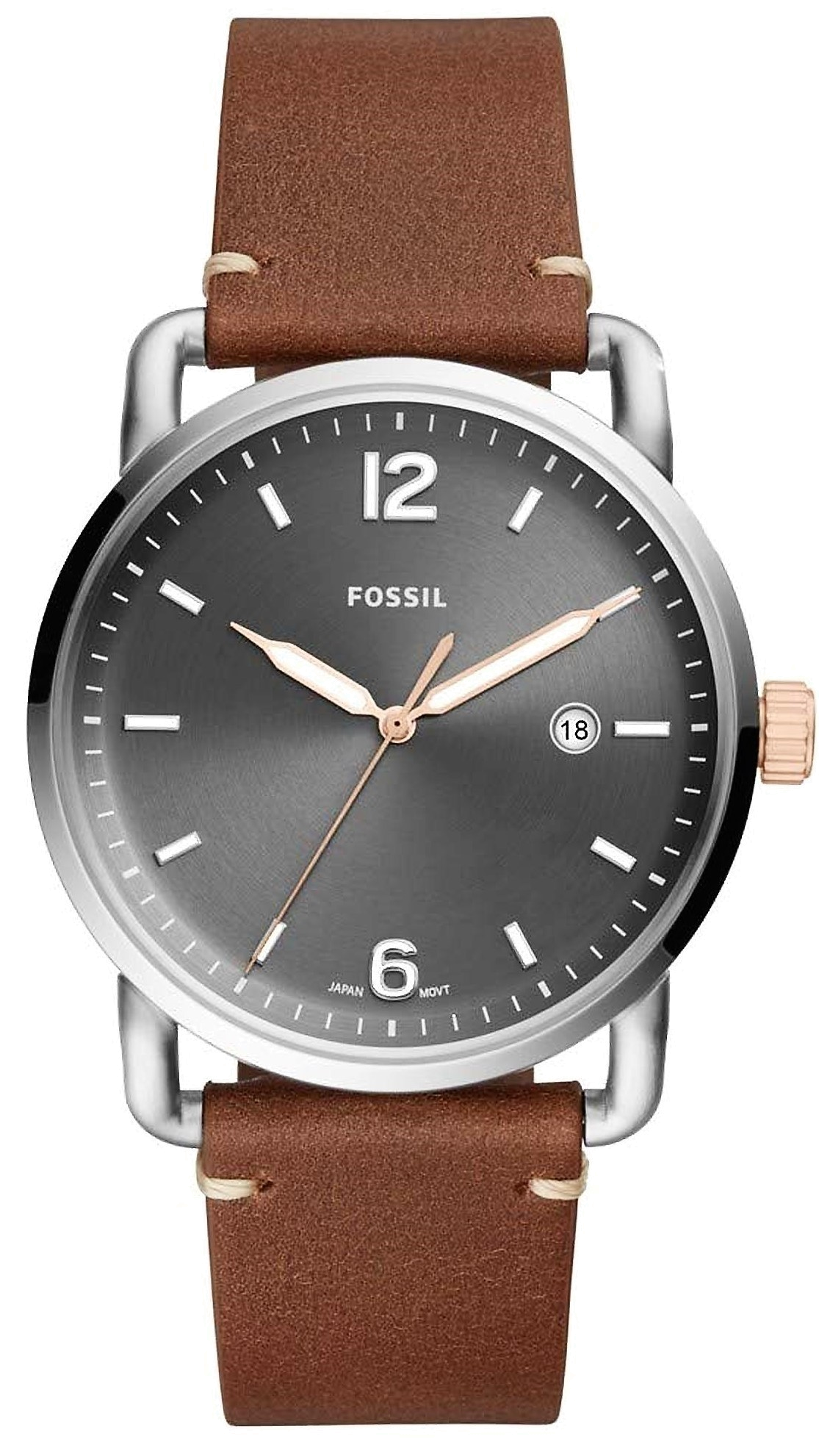 Fossil Commuter Grey Dial Brown Leather Strap Watch for Men - FS5417 Watches Fossil   