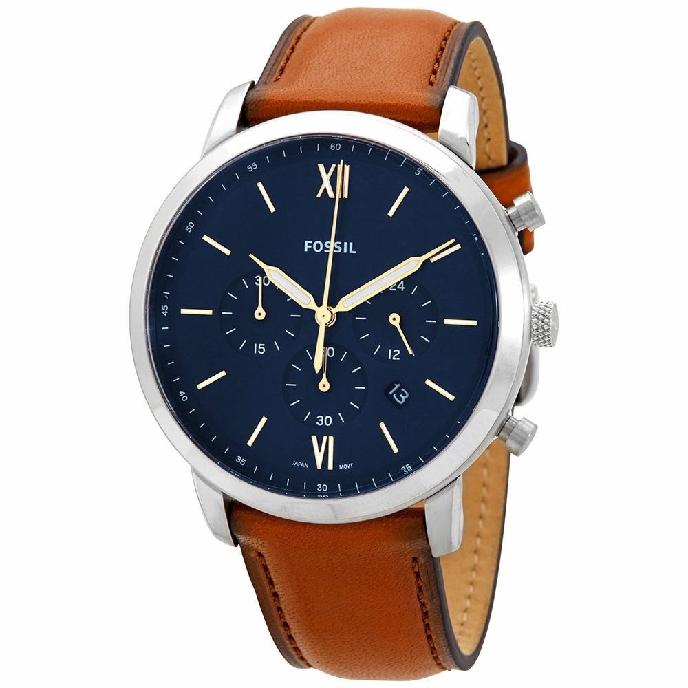 Fossil Neutra Chronograph Blue Dial Brown Leather Strap Watch for Men - FS5453 Watches Fossil   