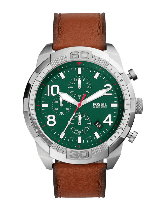 Fossil Bronson Chronograph Green Dial Brown Leather Strap Watch for Men - FS5738 Watches Fossil   