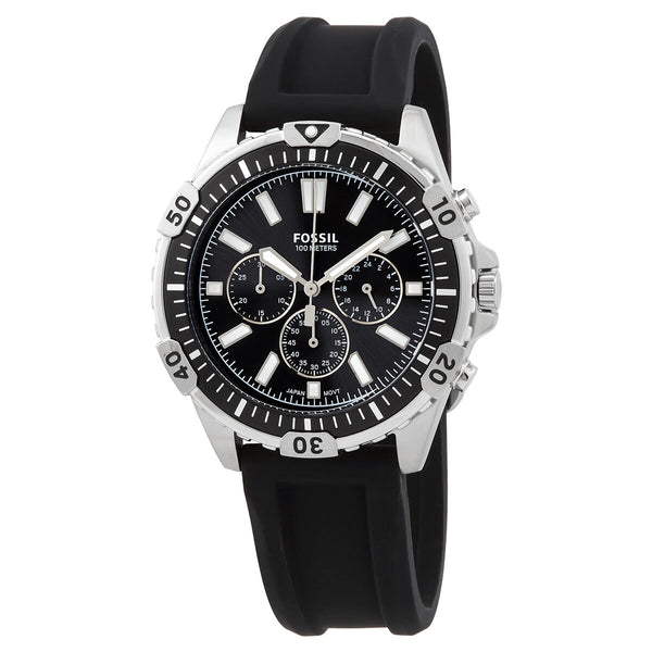 Fossil Garrett Chronograph Black Dial Black Rubber Strap Watch for Men - FS5624 Watches Fossil   