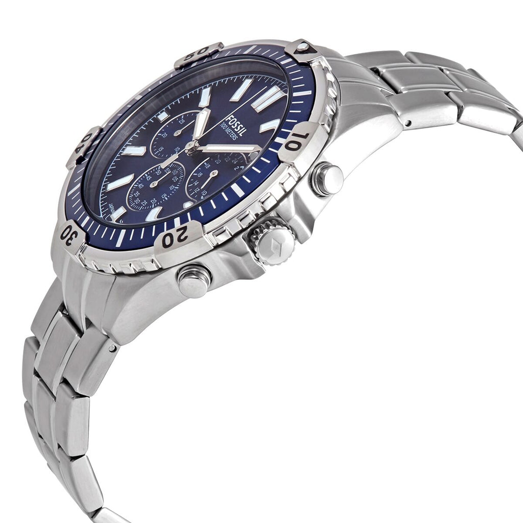 Fossil Garrett Chronograph Blue Dial Silver Steel Strap Watch for Men - FS5623 Watches Fossil   