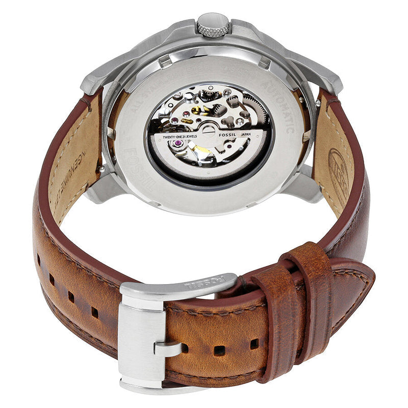 Fossil Grant Automatic Beige Skeleton Dial Brown Leather Strap Watch for Men - ME3099 Watches Fossil   