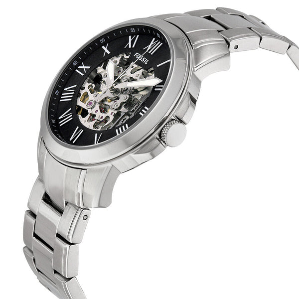 Fossil Grant Skeleton Black Dial Silver Steel Strap Watch for Men - ME3055 Watches Fossil   