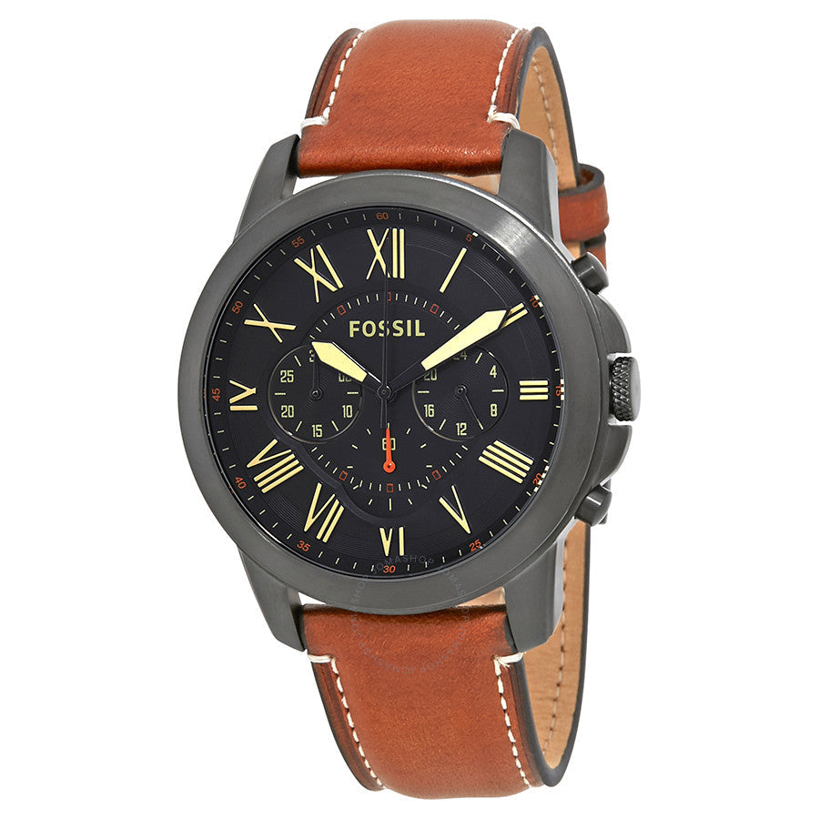 Fossil Grant Chronograph Black Dial Brown Leather Strap Watch for Men - FS5241 Watches Fossil   