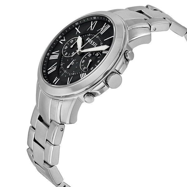 Fossil Grant Chronograph Black Dial Silver Steel Strap Watch for Men - FS4994 Watches Fossil   