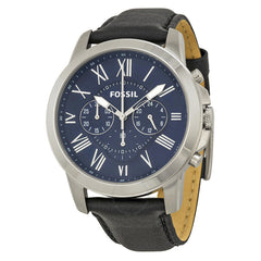 Fossil Grant Chronograph Blue Dial Black Leather Strap Watch for Men - FS4990 Watches Fossil   