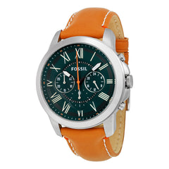 Fossil Grant Chronograph Green Dial Brown Leather Strap Watch for Men - FS4918 Watches Fossil   