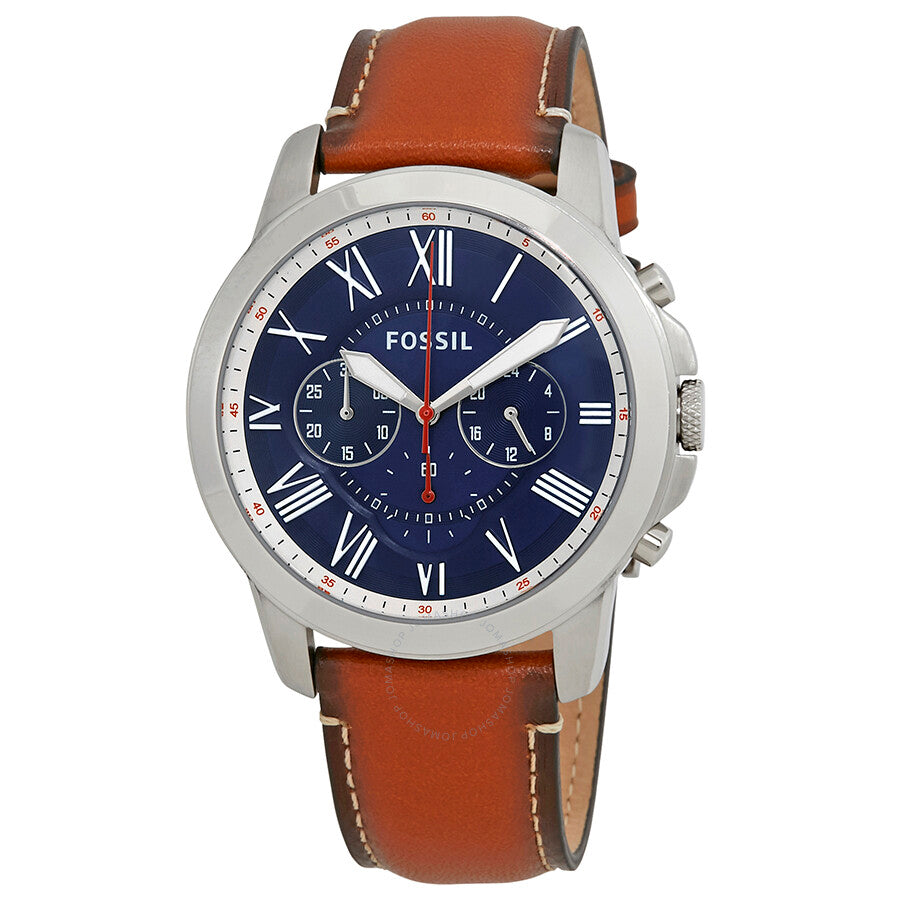 Fossil Grant Chronograph Blue Dial Brown Leather Strap Watch for Men - FS5210 Watches Fossil   