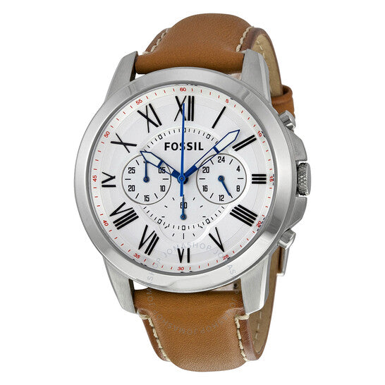 Fossil Grant Chronograph White Dial Brown Leather Strap Watch for Men - FS5060 Watches Fossil   