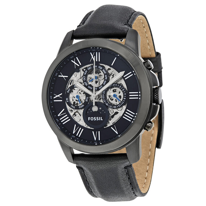 Fossil Grant Automatic Black Dial Black Leather Strap Watch for Men - ME3028 Watches Fossil   