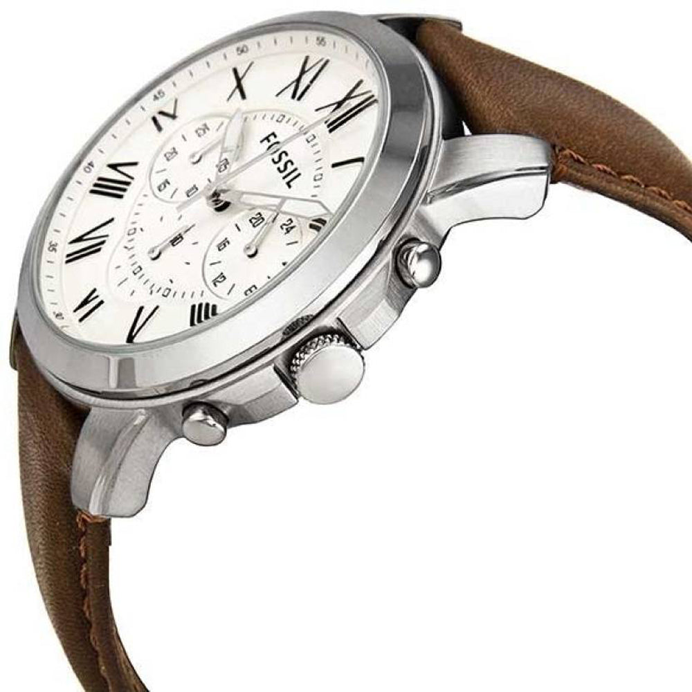 Fossil Grant Chronograph Beige Dial Brown Leather Strap Watch for Men - FS4735 Watches Fossil   