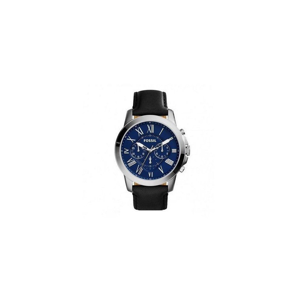 Fossil Grant Chronograph Blue Dial Black Leather Strap Watch for Men - FS4990 Watches Fossil   