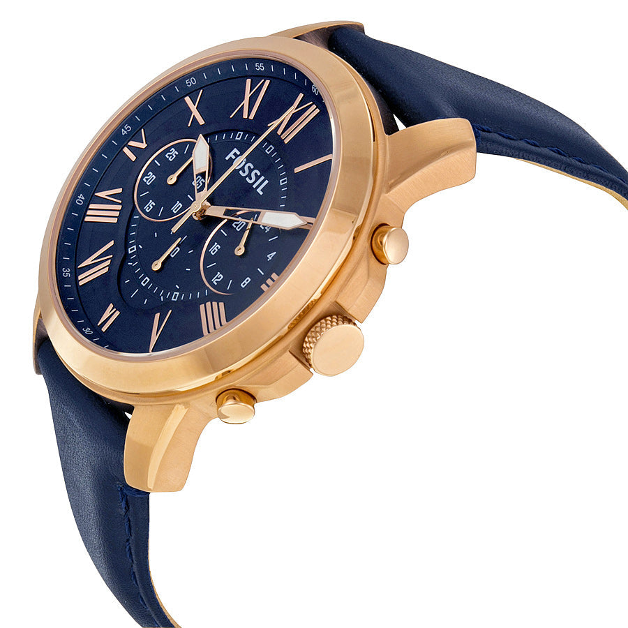 Fossil Grant Chronograph Blue Dial Blue Leather Strap Watch for Men - FS4835 Watches Fossil   