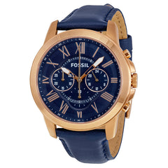 Fossil Grant Chronograph Blue Dial Blue Leather Strap Watch for Men - FS4835 Watches Fossil   