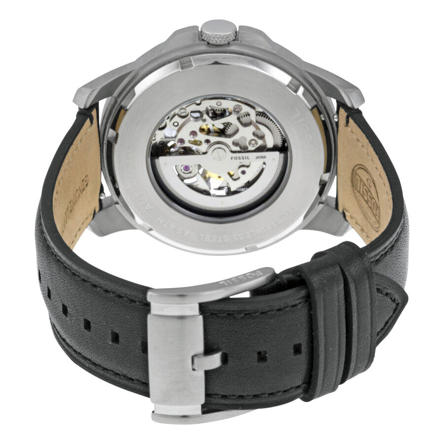 Fossil Grant Automatic Skeleton White Dial Black Leather Strap Watch for Men - ME3101 Watches Fossil   