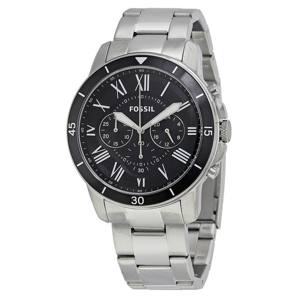 Fossil Grant Sport Chronograph Black Dial Silver Steel Strap Watch for Men - FS5236 Watches Fossil   