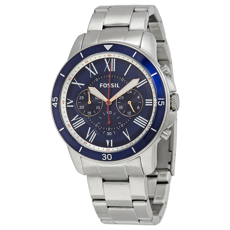 Fossil Grant Sport Chronograph Blue Dial Silver Steel Strap Watch for Men - FS5238 Watches Fossil   