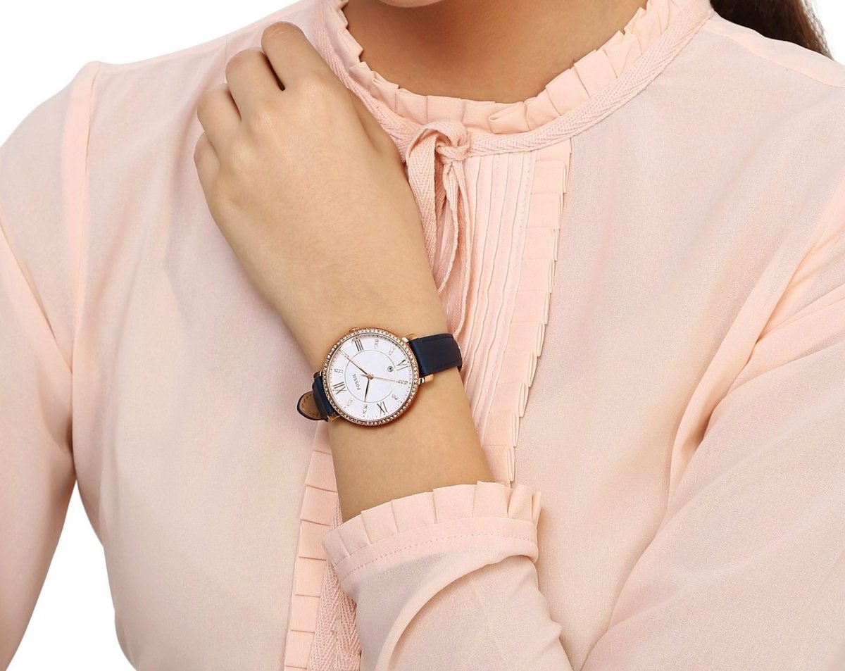 Fossil Jacqueline White Dial Blue Leather Strap Watch for Women - ES4291 Watches Fossil   