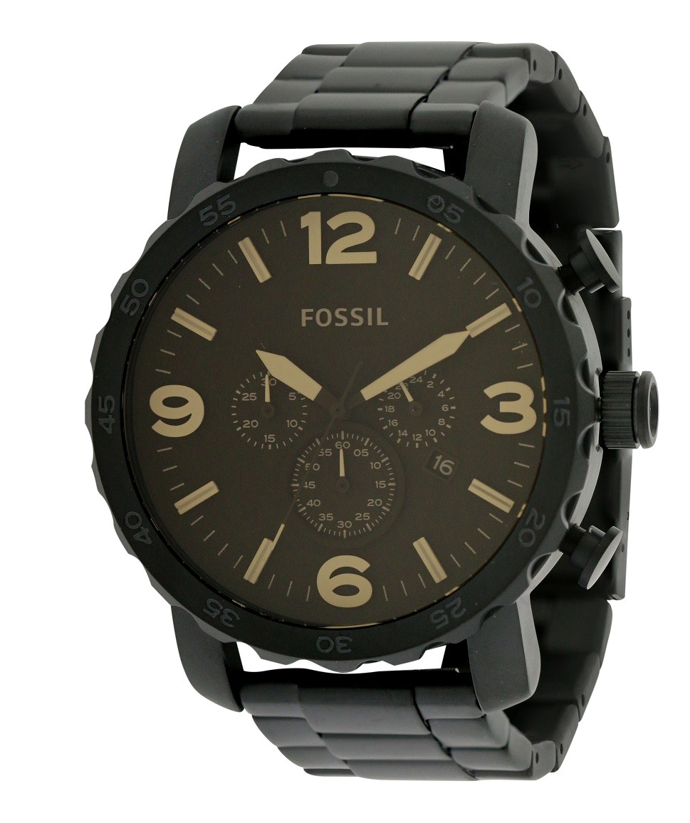 Fossil Nate Chrongraph Black Ion Plated Black Dial Black Steel Strap Watch for Men - JR1356 Watches Fossil   