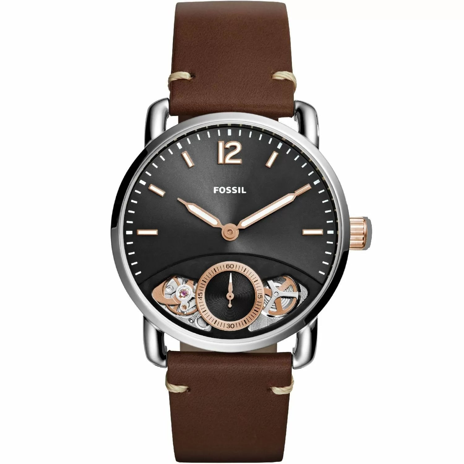 Fossil The Commuter Twist Black Dial Brown Leather Strap Watch for Men -  ME1165 Watches Fossil   