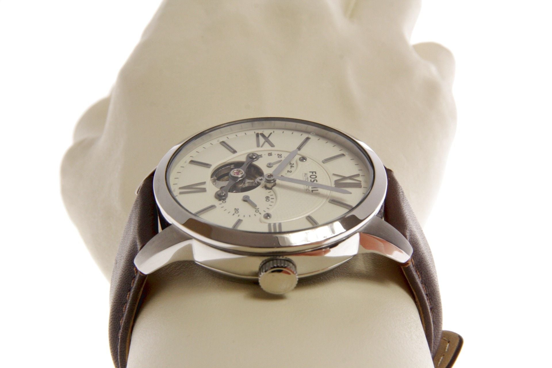 Fossil Townsman Automatic White Dial Brown Leather Strap Watch for Men - ME3064 Watches Fossil   