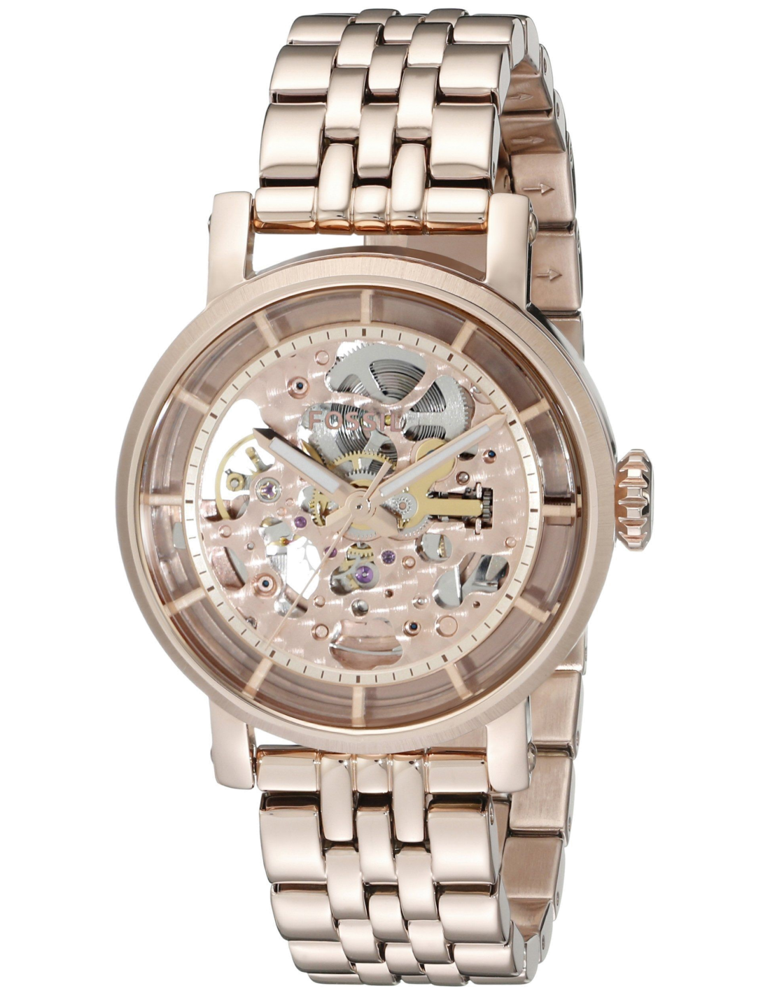 Fossil Boyfriend Automatic Skeleton Rose Gold Dial Rose Gold Steel Strap Watch for Women - ME3065 Watches Fossil   