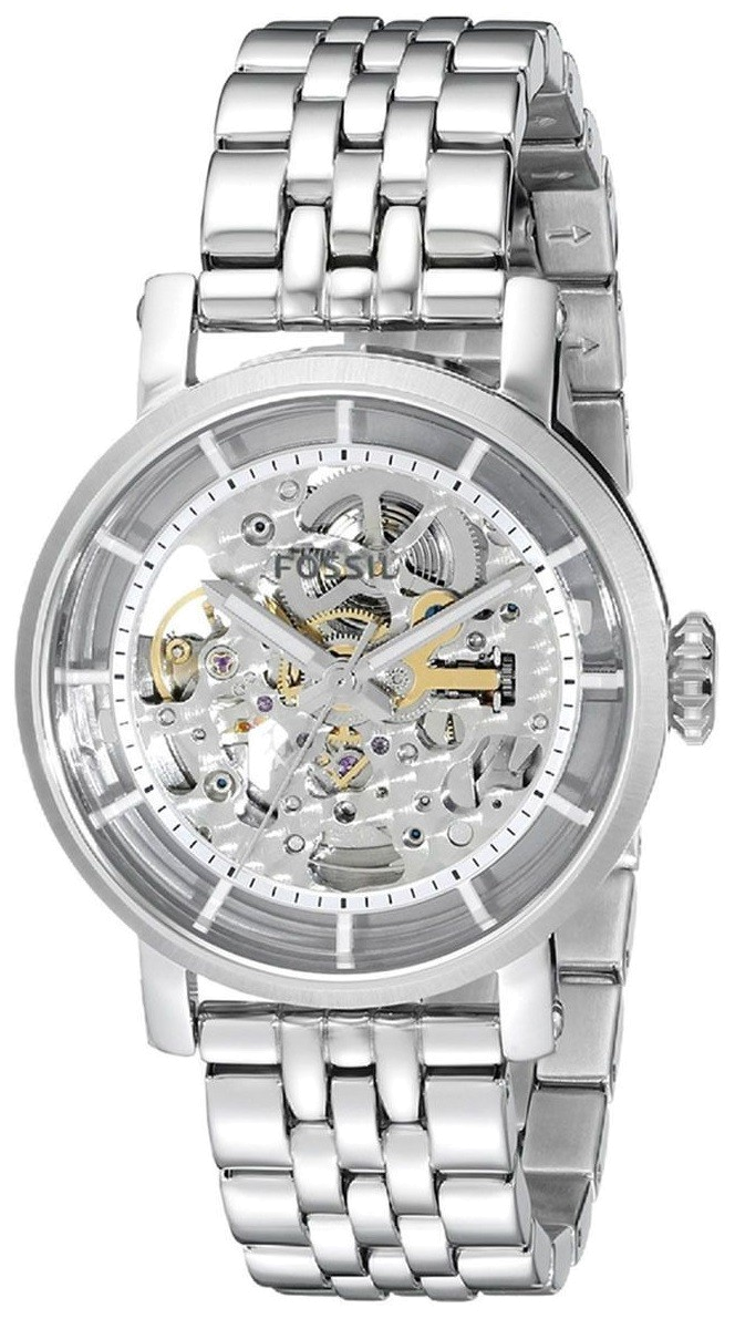 Fossil Boyfriend Automatic Skeleton Silver Dial Silver Steel Strap Watch for Women - ME3067 Watches Fossil   