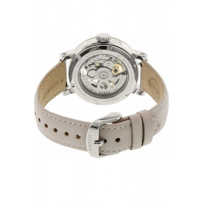 Fossil Boyfriend Automatic Skeleton Silver Dial White Leather Strap Watch for Women - ME3069 Watches Fossil   