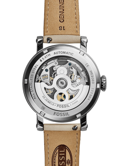 Fossil Boyfriend Automatic Skeleton Silver Dial White Leather Strap Watch for Women - ME3069 Watches Fossil   