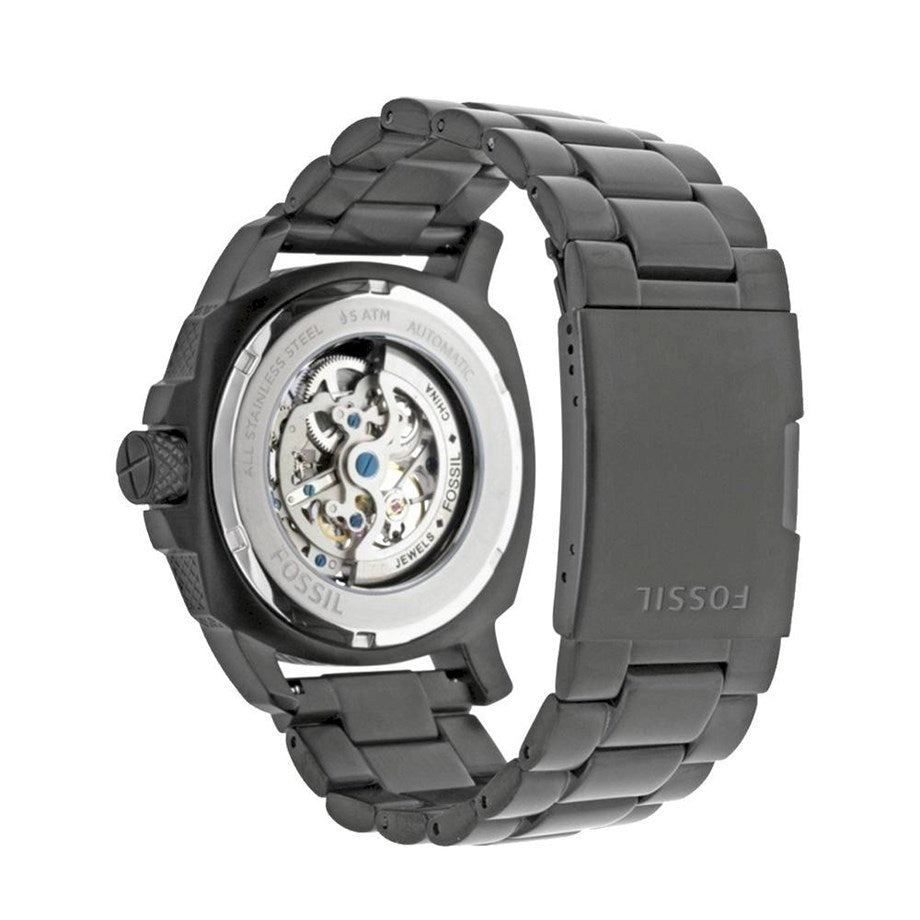 Fossil Modern Machine Automatic Silver Dial Black Steel Strap Watch for Men - ME3080 Watches Fossil   