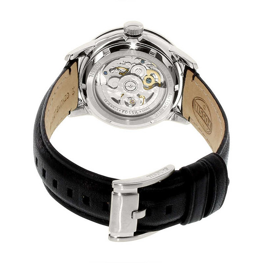 Fossil Townsman Automatic Skeleton White Dial Black Leather Strap Watch for Men - ME3085 Watches Fossil   