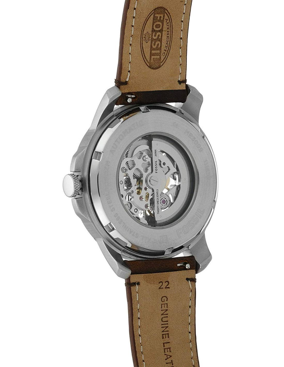 Fossil Grant Automatic Beige Skeleton Dial Brown Leather Strap Watch for Men - ME3099 Watches Fossil   