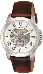 Fossil Grant Automatic Beige Skeleton Dial Brown Leather Strap Watch for Men - ME3099 Watches Fossil   