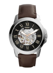 Fossil Grant Automatic Skeleton Black Dial Brown Leather Strap Watch for Men - ME3100 Watches Fossil   