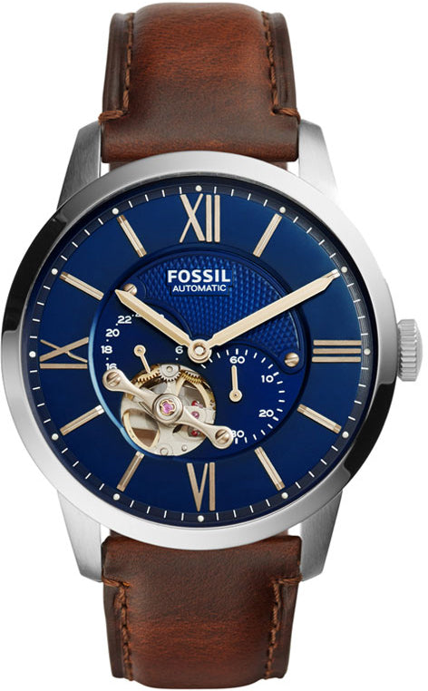 Fossil Townsman Automatic Blue Dial Brown Leather Strap Watch for Men - ME3110 Watches Fossil   