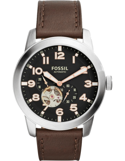 Fossil Pilot 54 Automatic Black Dial Brown Leather Strap Watch for Men - ME3118 Watches Fossil   