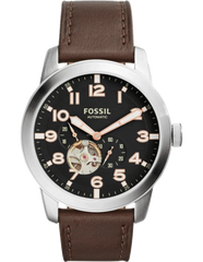 Fossil Pilot 54 Automatic Black Dial Brown Leather Strap Watch for Men - ME3118 Watches Fossil   