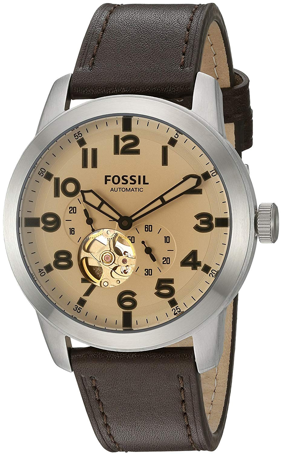 Fossil Pilot 54 Automatic Cream Dial Brown Leather Strap Watch for Men - ME3119 Watches Fossil   