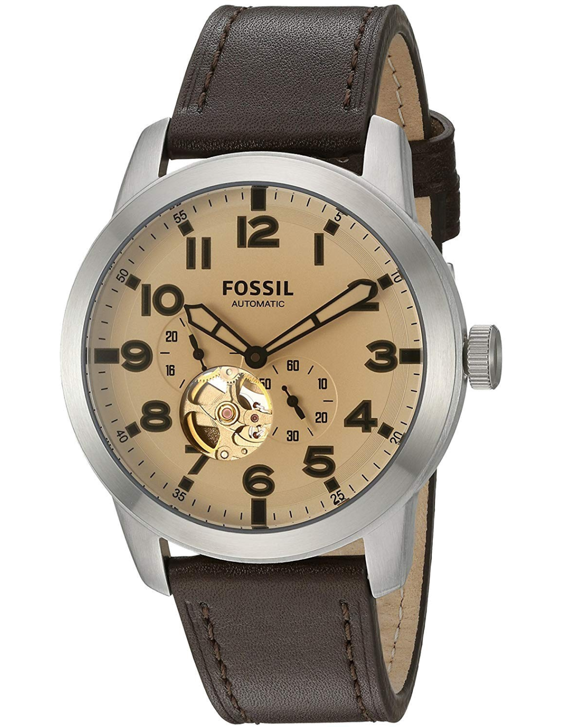 Fossil Pilot 54 Automatic Cream Dial Brown Leather Strap Watch for Men - ME3119 Watches Fossil   