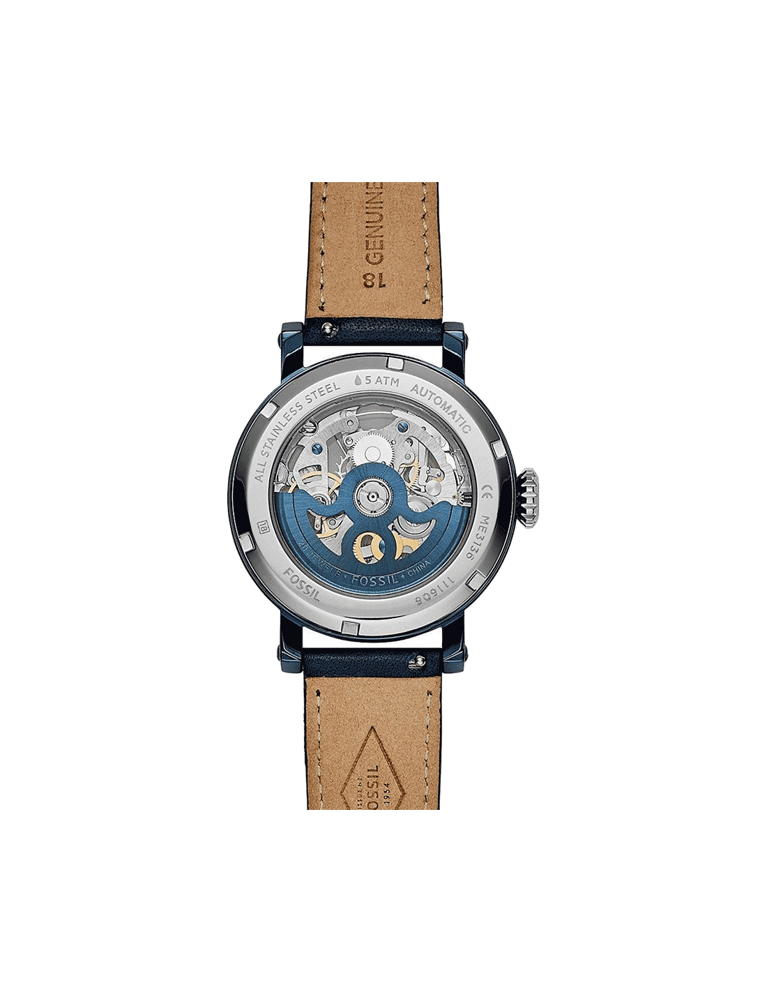 Fossil Boyfriend Skeleton Blue Dial Blue Leather Strap Watch for Women - ME3136 Watches Fossil   