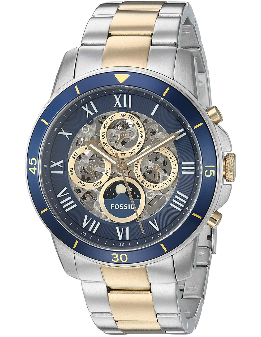 Fossil Grant Sport Automatic Skeleton Blue Dial Two Tone Steel Strap Watch for Men - ME3141 Watches Fossil   