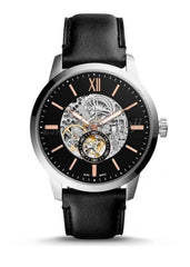 Fossil Townsman Skeleton Black Dial Black Leather Strap Watch for Men - ME3153 Watches Fossil   